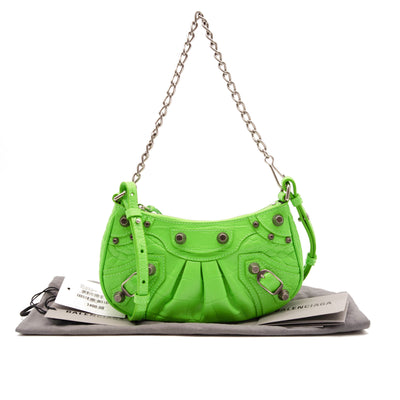 NEW Balenciaga Le Cagole Metallic Croc Embossed Leather Shoulder Bag