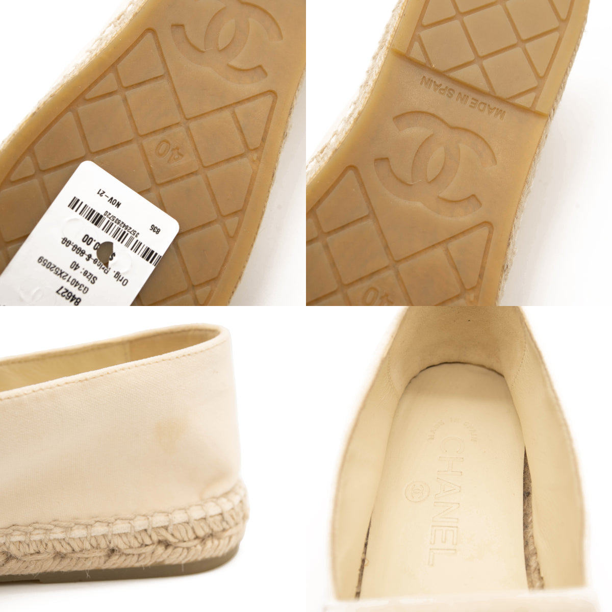 Chanel Beige Velvet Logo Espadrilles Black Mules/Slides