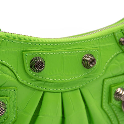 NEW Balenciaga Le Cagole Metallic Croc Embossed Leather Shoulder Bag