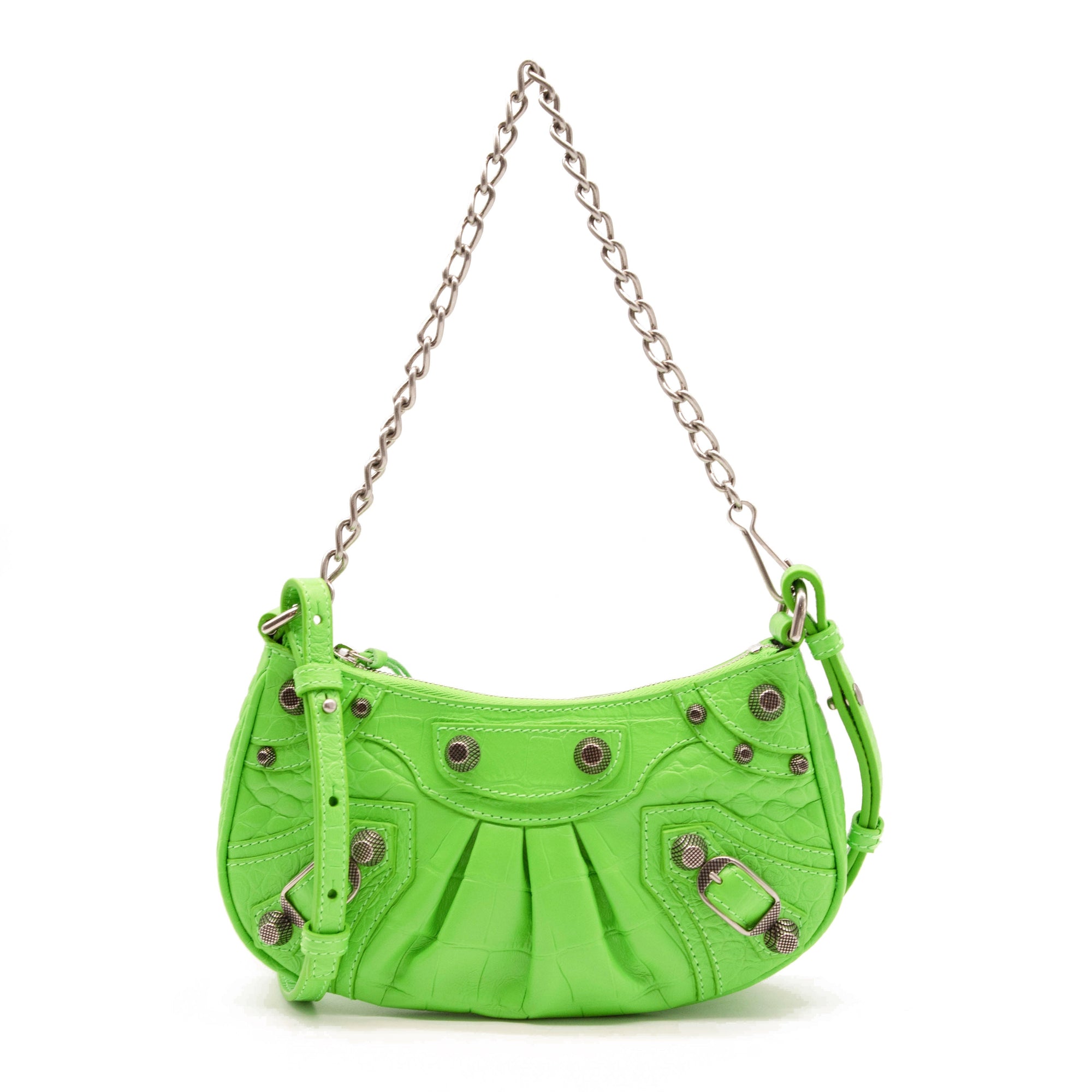 NEW Balenciaga Le Cagole Metallic Croc Embossed Leather Shoulder Bag