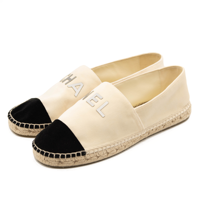 Chanel Beige Velvet Logo Espadrilles Black Mules/Slides