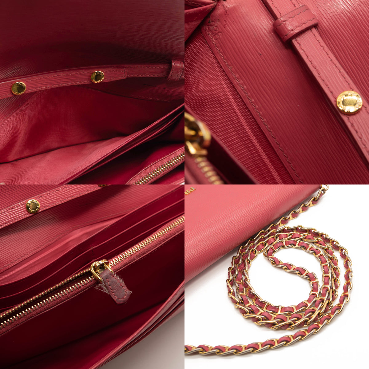 Prada Saffiano Metal Oro Chain Wallet Peonia Pink Crossbody