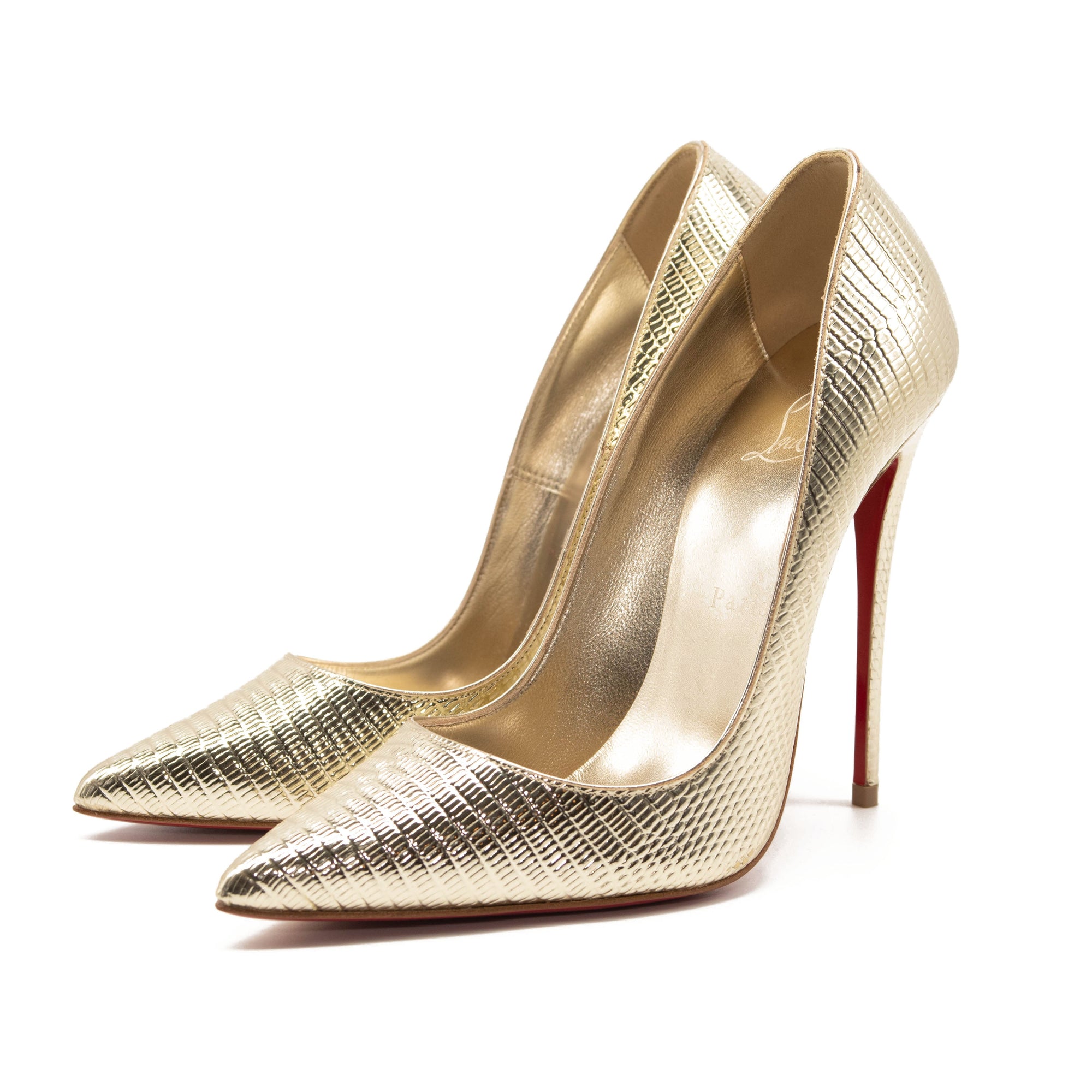 Christian Louboutin So Kate Metallic Pointed Toe Pump (Women) EU 38 Gold