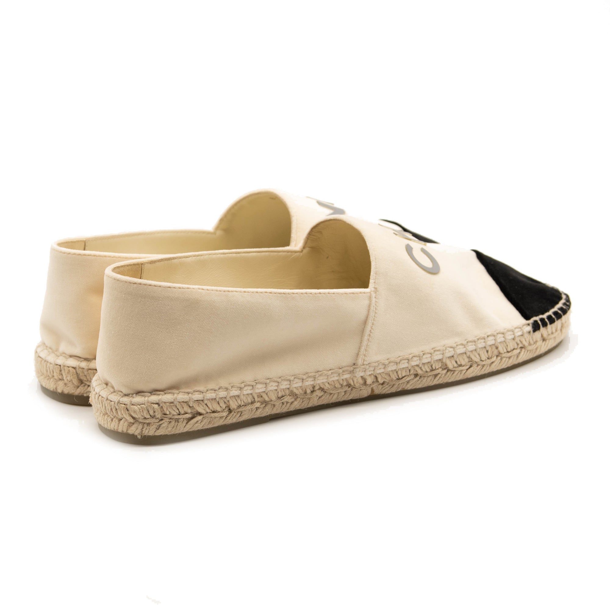 Chanel Beige Velvet Logo Espadrilles Black Mules/Slides