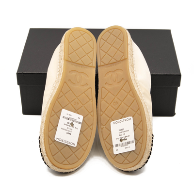 Chanel Beige Velvet Logo Espadrilles Black Mules/Slides