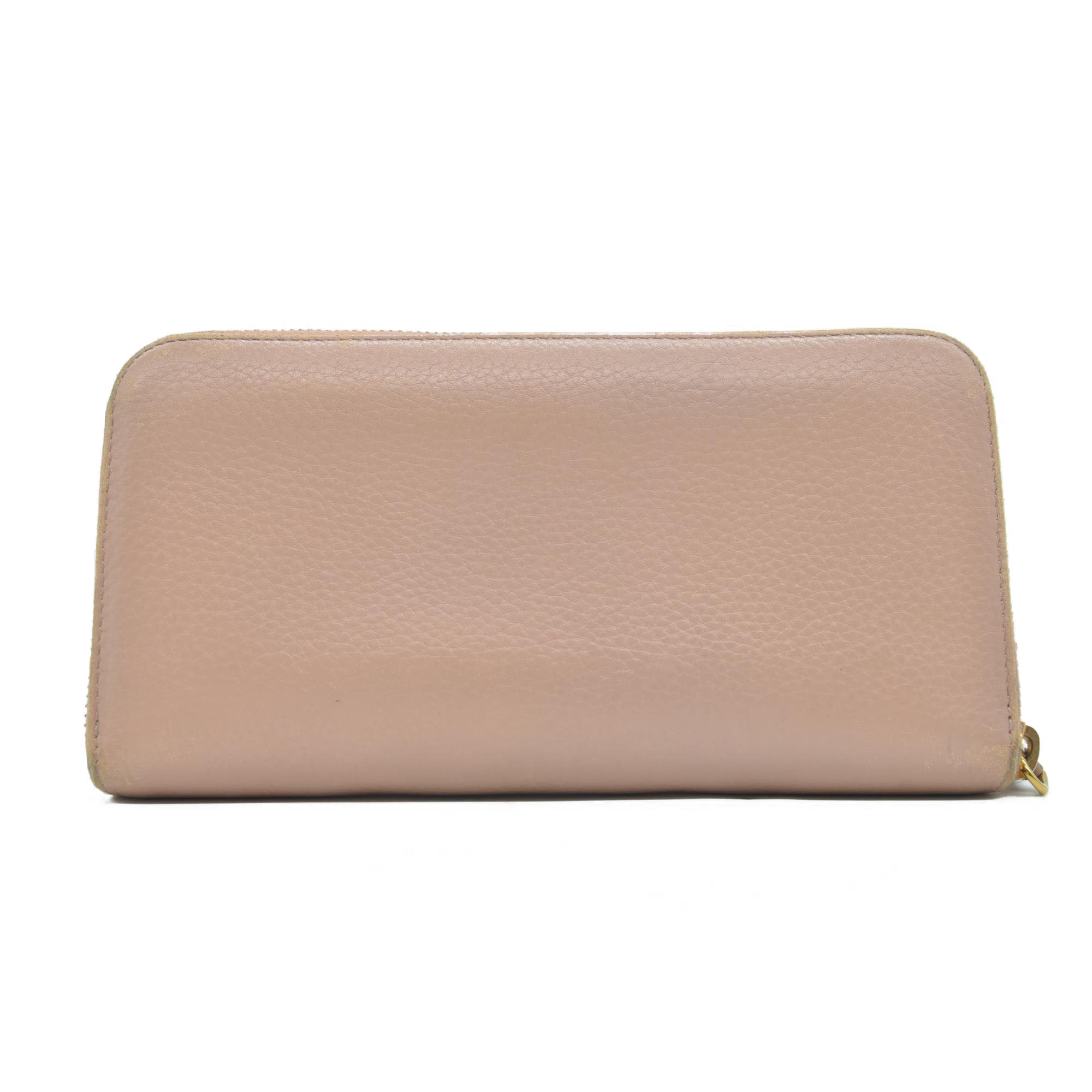 $1070 PRADA Saffiano Metal Logo Zip Around Long Wallet Pink