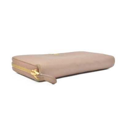$1070 PRADA Saffiano Metal Logo Zip Around Long Wallet Pink
