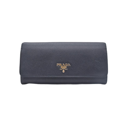 $780 PRADA Saffiano Metal Continental Flap Wallet Nero CONSIGNMENT 10021171