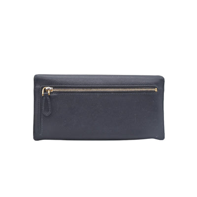 $780 PRADA Saffiano Metal Continental Flap Wallet Nero CONSIGNMENT 10021171