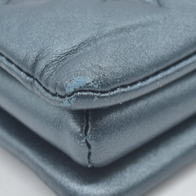 $4950 Louis Vuitton Metallic Lambskin Embossed Monogram Coussin PM Blue RFID