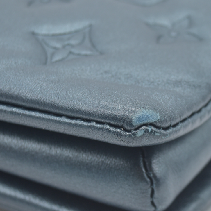 $4950 Louis Vuitton Metallic Lambskin Embossed Monogram Coussin PM Blue RFID