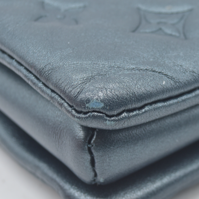 $4950 Louis Vuitton Metallic Lambskin Embossed Monogram Coussin PM Blue RFID