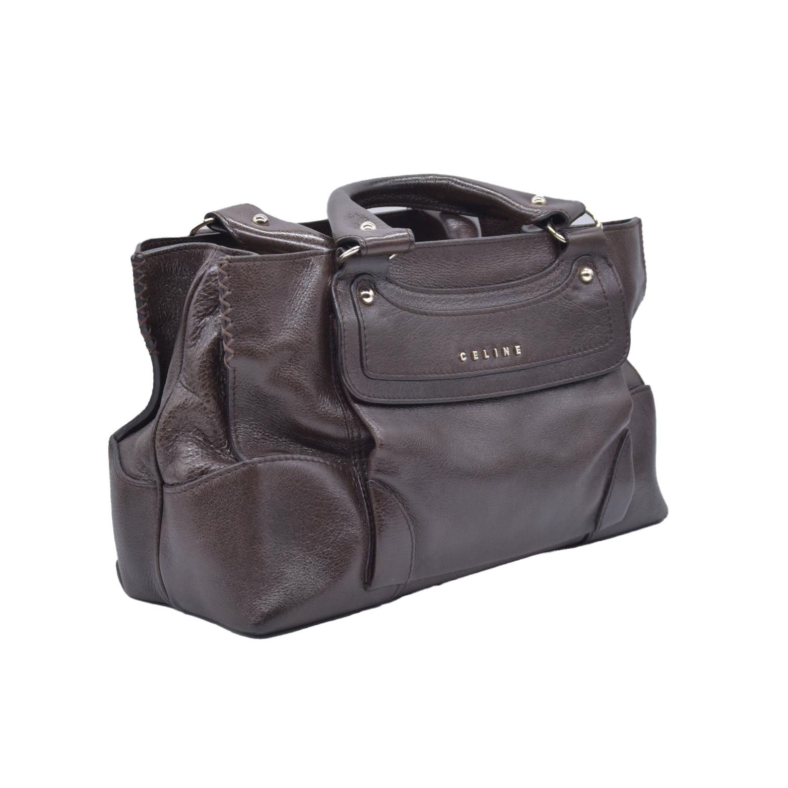 $1250 CELINE Metallic Leather Boogie Tote Bag Silver CONSIGNMENT 10021355