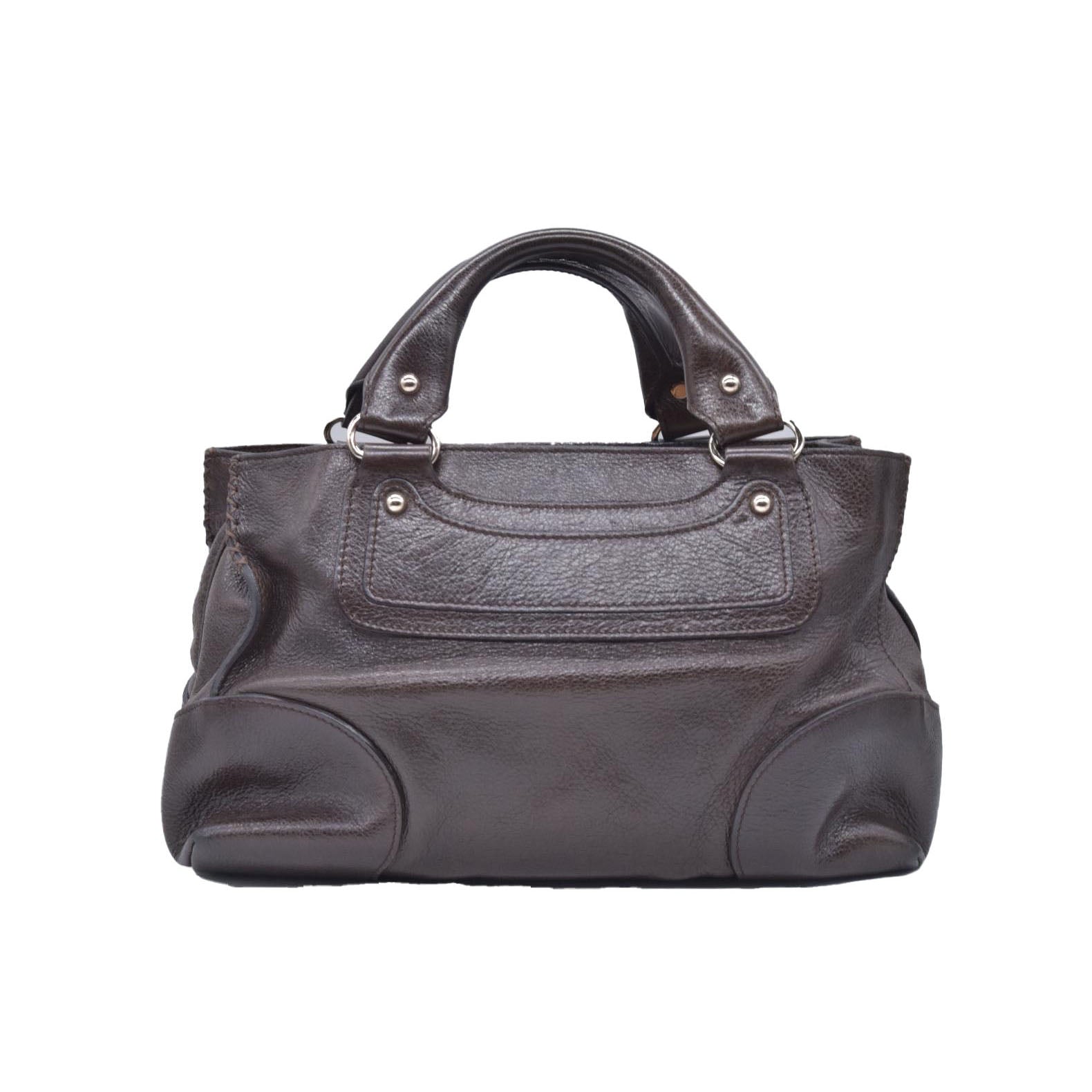 $1250 CELINE Metallic Leather Boogie Tote Bag Silver CONSIGNMENT 10021355