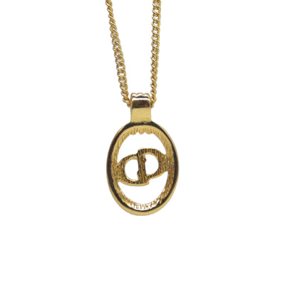 Christian Dior CD Round Pendant Necklace Metal Golden CONSIGNMENT