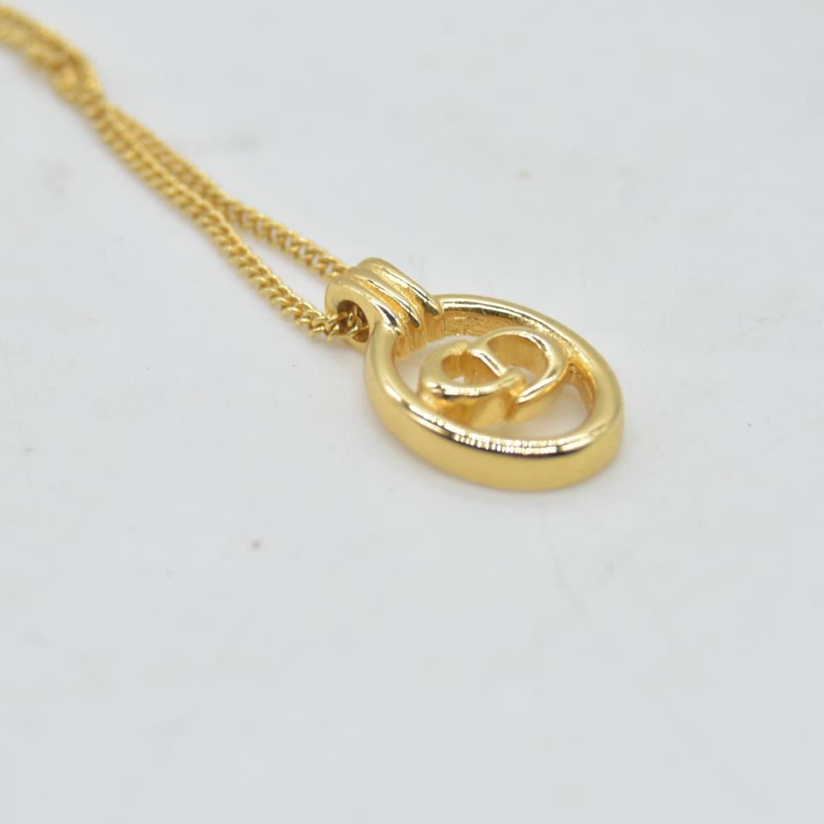 Christian Dior CD Round Pendant Necklace Metal Golden CONSIGNMENT