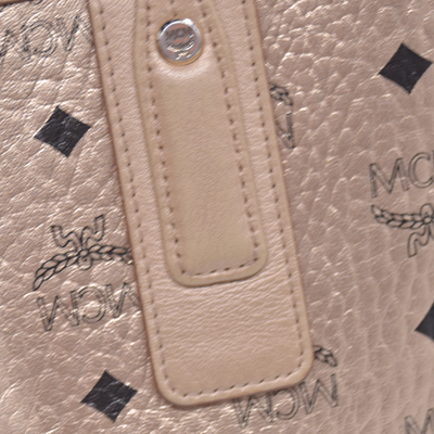 $950 MCM Metallic Visetos Medium Liz Reversible Shopper Tote Gold