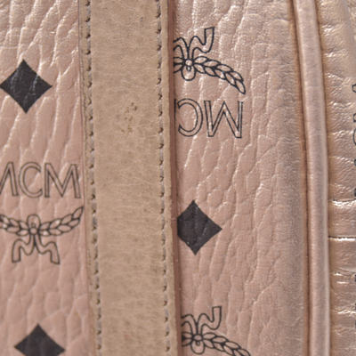 $950 MCM Metallic Visetos Medium Liz Reversible Shopper Tote Gold