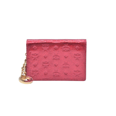 $430 MCM Metallic Red Leather Card Holder Wallet CONSIGNMENT 10021464