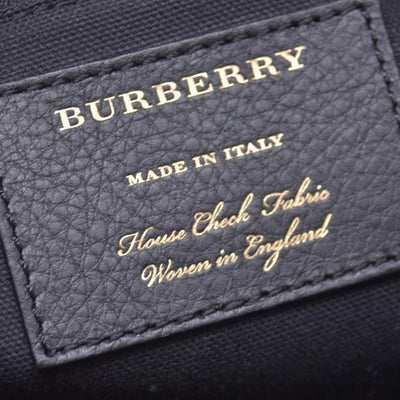 $1490 BURBERRY Grainy Leather House Check Medium Banner Tote Black CONSIGNMENT 10021501