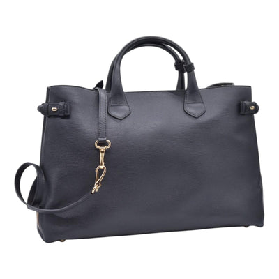 $1490 BURBERRY Grainy Leather House Check Medium Banner Tote Black CONSIGNMENT 10021501