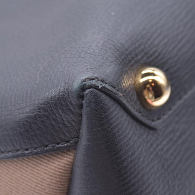 $1490 BURBERRY Grainy Leather House Check Medium Banner Tote Black CONSIGNMENT 10021501