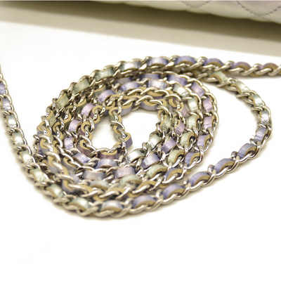 Chanel Gradient Metallic Calfskin Quilted Glasses Case With Chain Silver Blue Yellow Purple