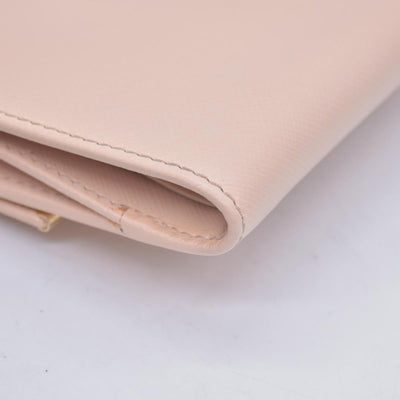 $565 SALVATORE FERRAGAMO Saffiano Gancini Bar Compact Wallet Light Pink CONSIGNMENT