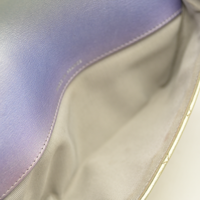 Chanel Gradient Metallic Calfskin Quilted Glasses Case With Chain Silver Blue Yellow Purple