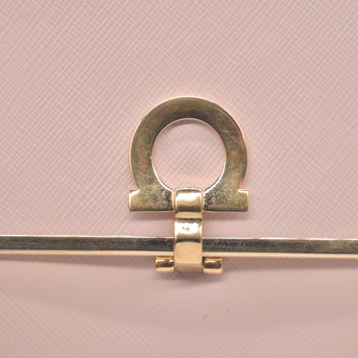 $565 SALVATORE FERRAGAMO Saffiano Gancini Bar Compact Wallet Light Pink CONSIGNMENT