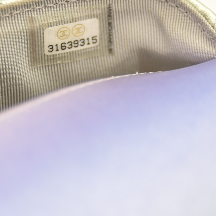 Chanel Gradient Metallic Calfskin Quilted Glasses Case With Chain Silver Blue Yellow Purple