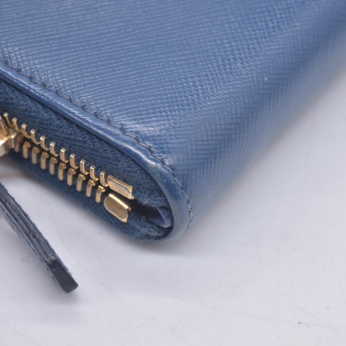 $790 PRADA Saffiano Metal Logo Zip Around Long Wallet Blue CONSIGNMENT 10021520