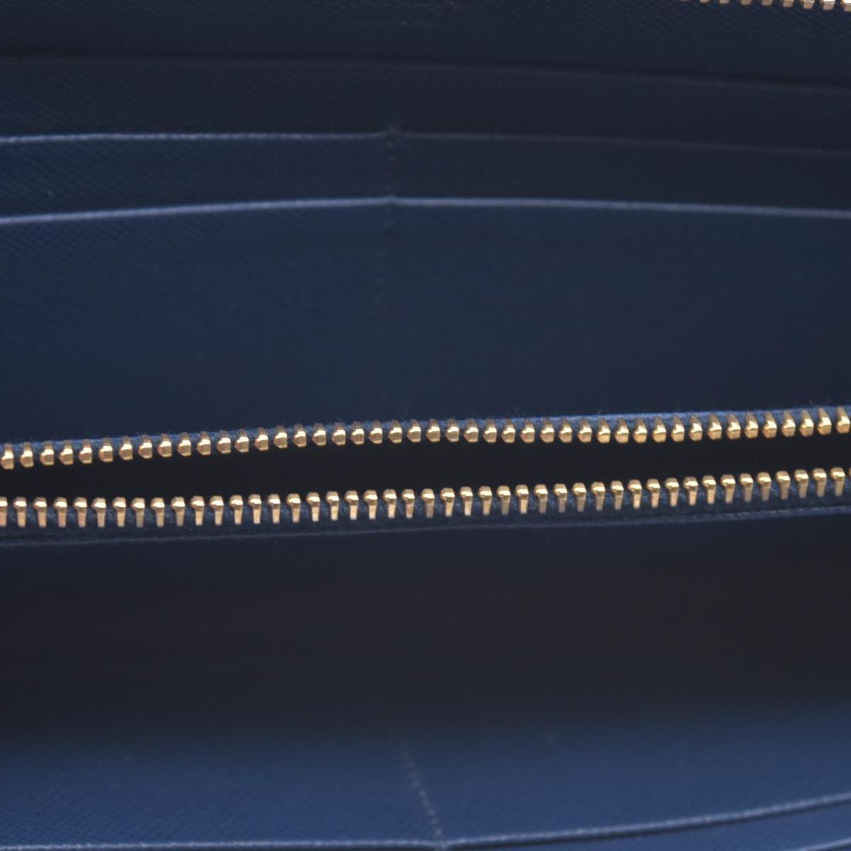 $790 PRADA Saffiano Metal Logo Zip Around Long Wallet Blue CONSIGNMENT 10021520