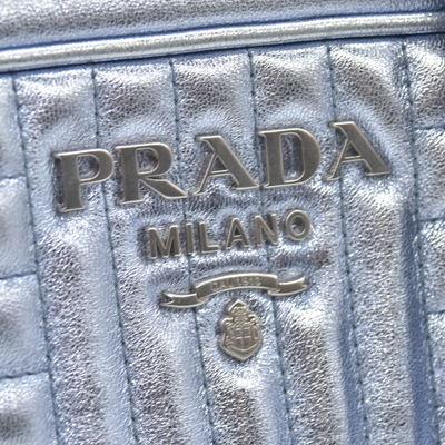 $1690 Prada Soft Calfskin Diagramme Camera Bag Metallic Silver