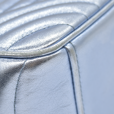 $1690 Prada Soft Calfskin Diagramme Camera Bag Metallic Silver