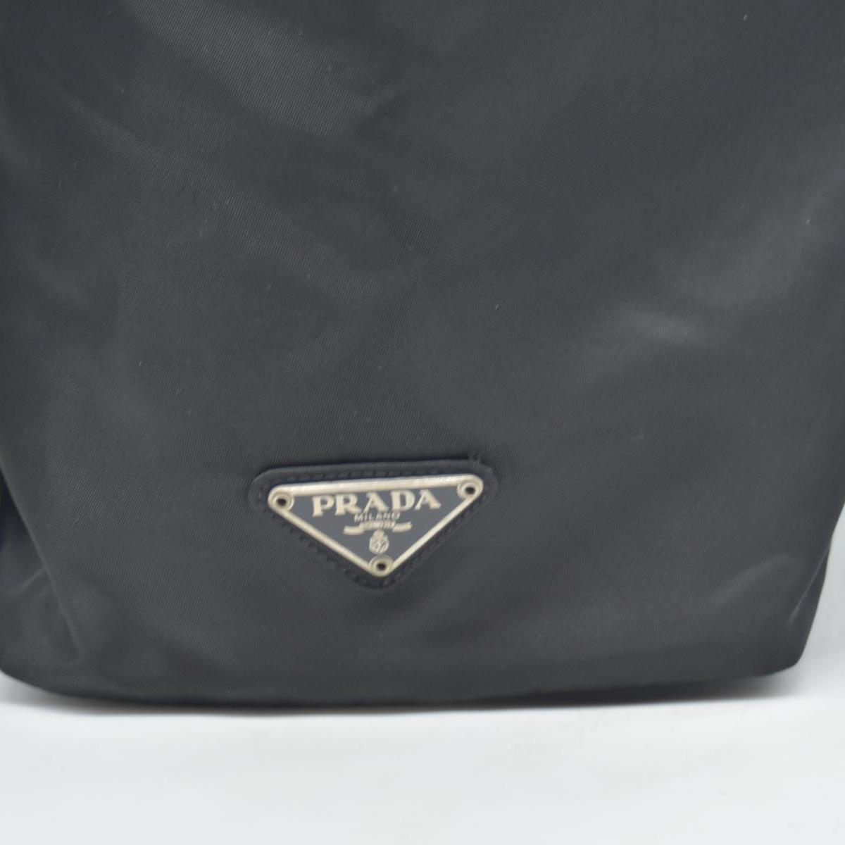 $950 CONSIGNMENT Prada Nylon Enameled Metal Triangle Shoulder Bag