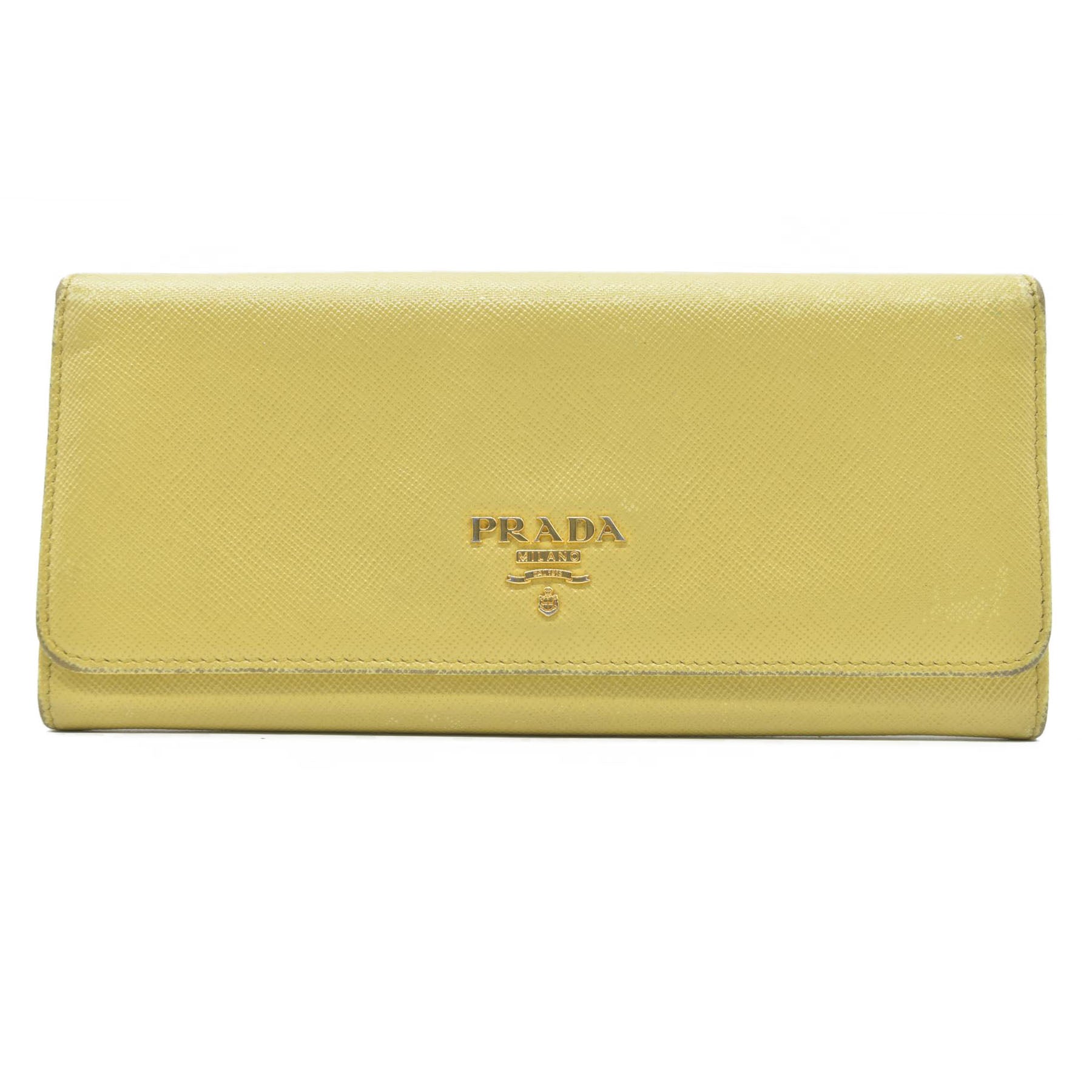 Prada Saffiano Metal Leather Continental Wallet Yellow