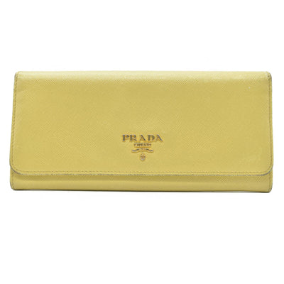 Prada Saffiano Metal Leather Continental Wallet Yellow