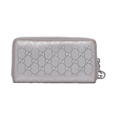 $770 2005 GUCCI GG Monogram Canvas GG Monogram Zip Around Wallet Wallet Metallic Grey CONSIGNMENT 10020940