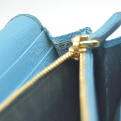 Prada Saffiano Metal Continental Flap Wallet Blue CONSIGNMENT