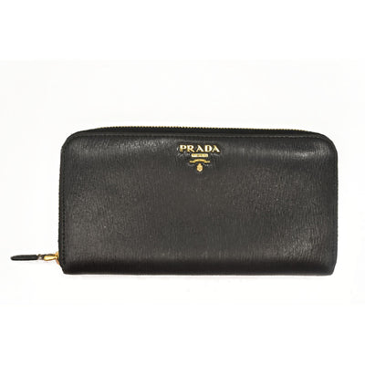 Prada Saffiano Metal Zip Around Wallet Black