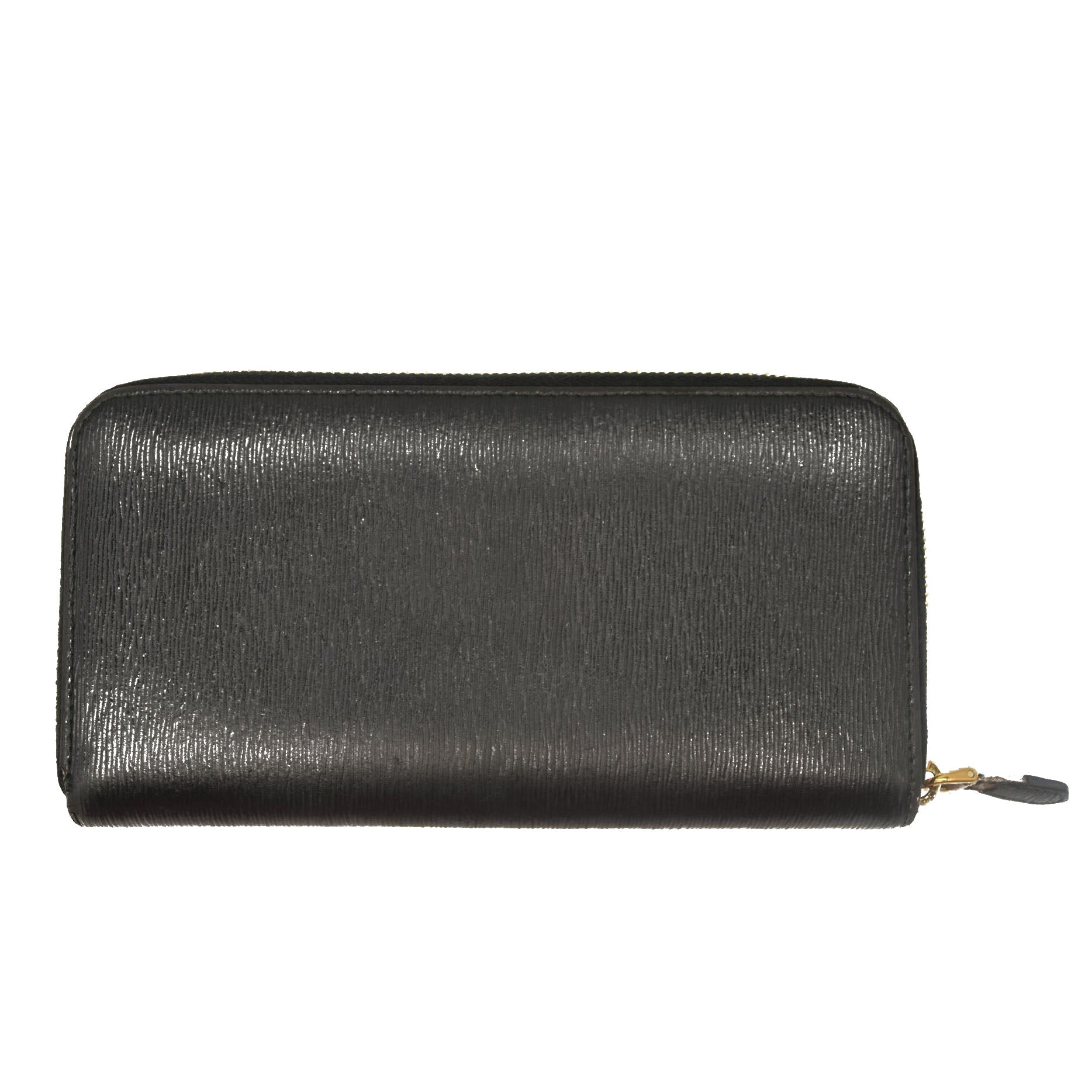 Prada Saffiano Metal Zip Around Wallet Black