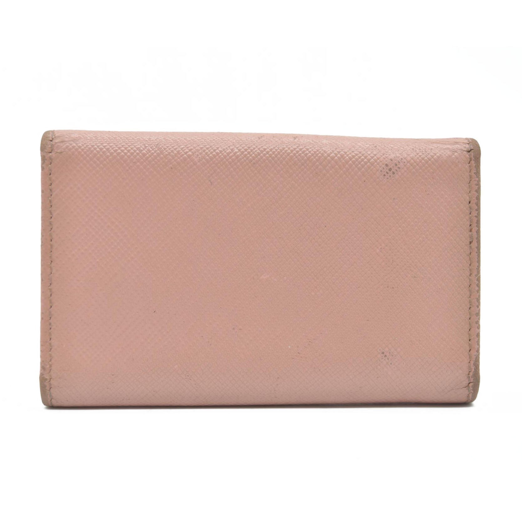 $345 Prada Saffiano Metal 6 Key Holder Beige Pink
