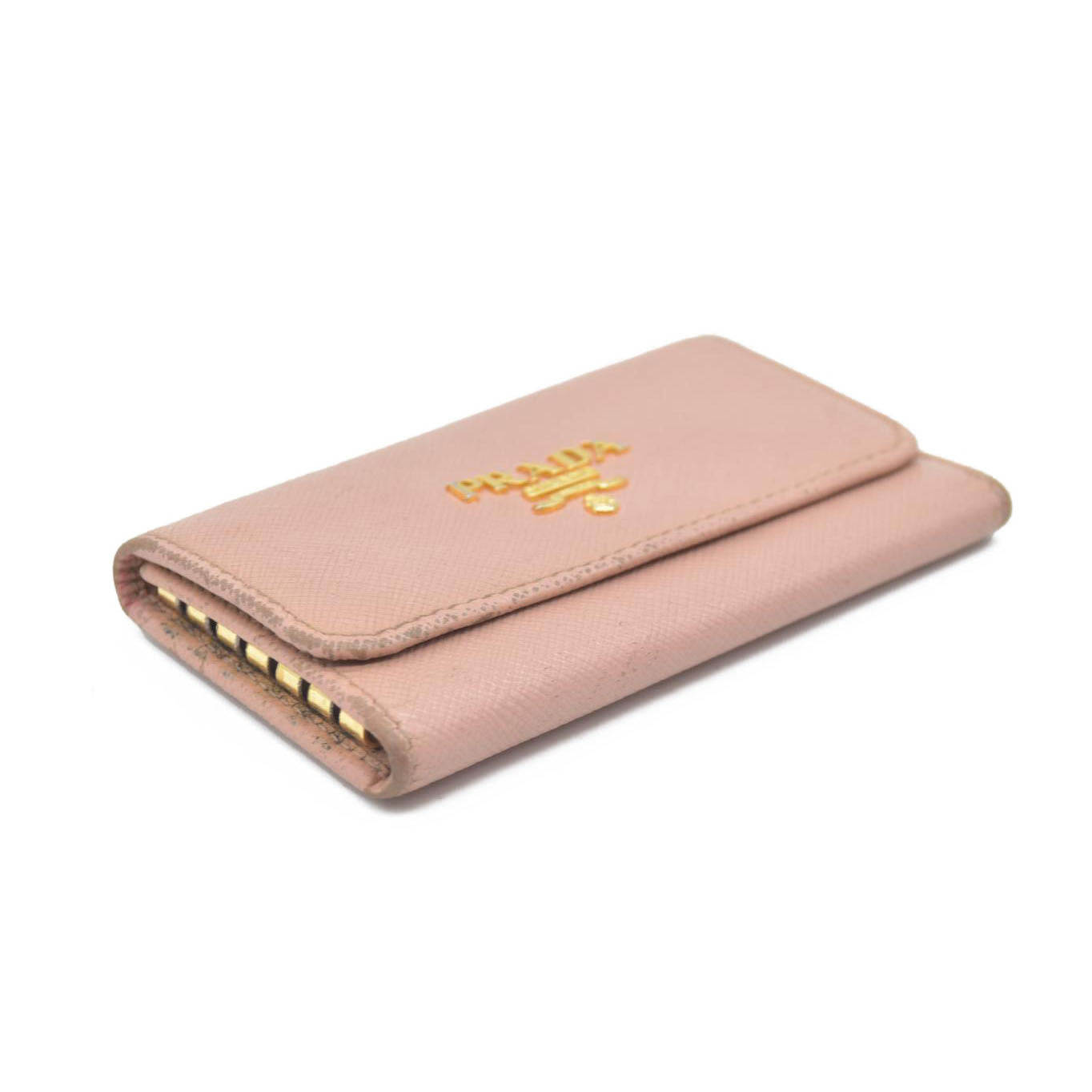 $345 Prada Saffiano Metal 6 Key Holder Beige Pink