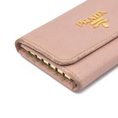 $345 Prada Saffiano Metal 6 Key Holder Beige Pink