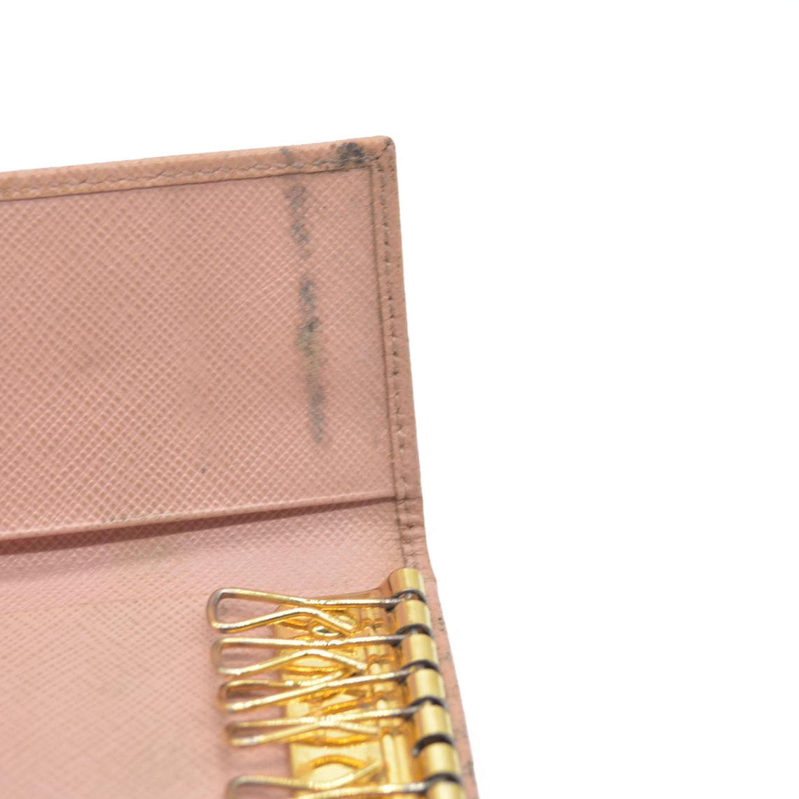 $345 Prada Saffiano Metal 6 Key Holder Beige Pink