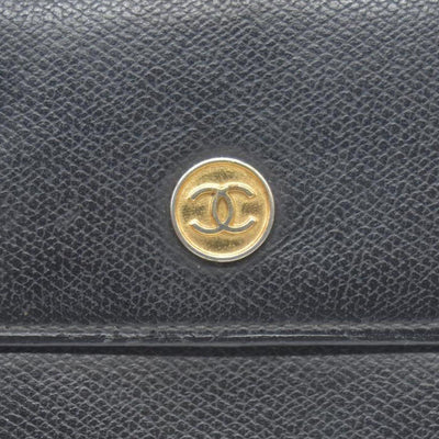 $609 Chanel Black Calfskin Leather Mini Coco Button Trifold Compact Wallet CONSIGNMENT