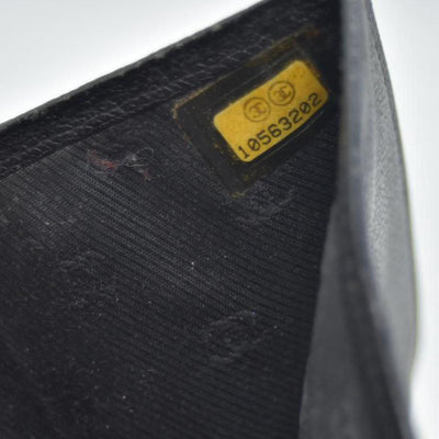 $609 Chanel Black Calfskin Leather Mini Coco Button Trifold Compact Wallet CONSIGNMENT