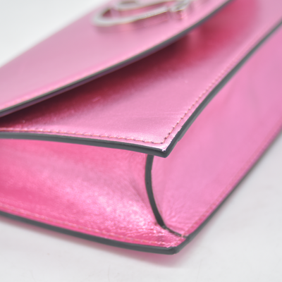 $1390 Christian Louboutin Calfskin Loubi54 Crossbody Clutch Pink Metallic