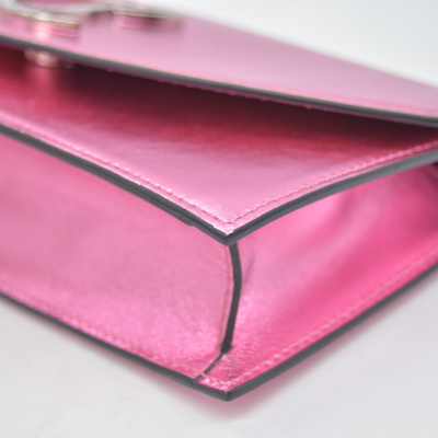 $1390 Christian Louboutin Calfskin Loubi54 Crossbody Clutch Pink Metallic